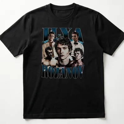 Vintage bootleg-style shirt featuring Ilya Rozanov in black, white, and blue