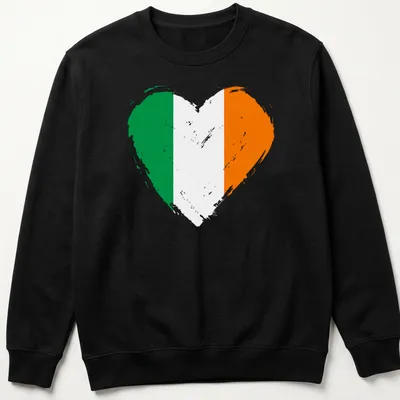 Distressed heart design featuring the Irish flag colors: green, white, and orange. — printed on a unisex sweatshirt