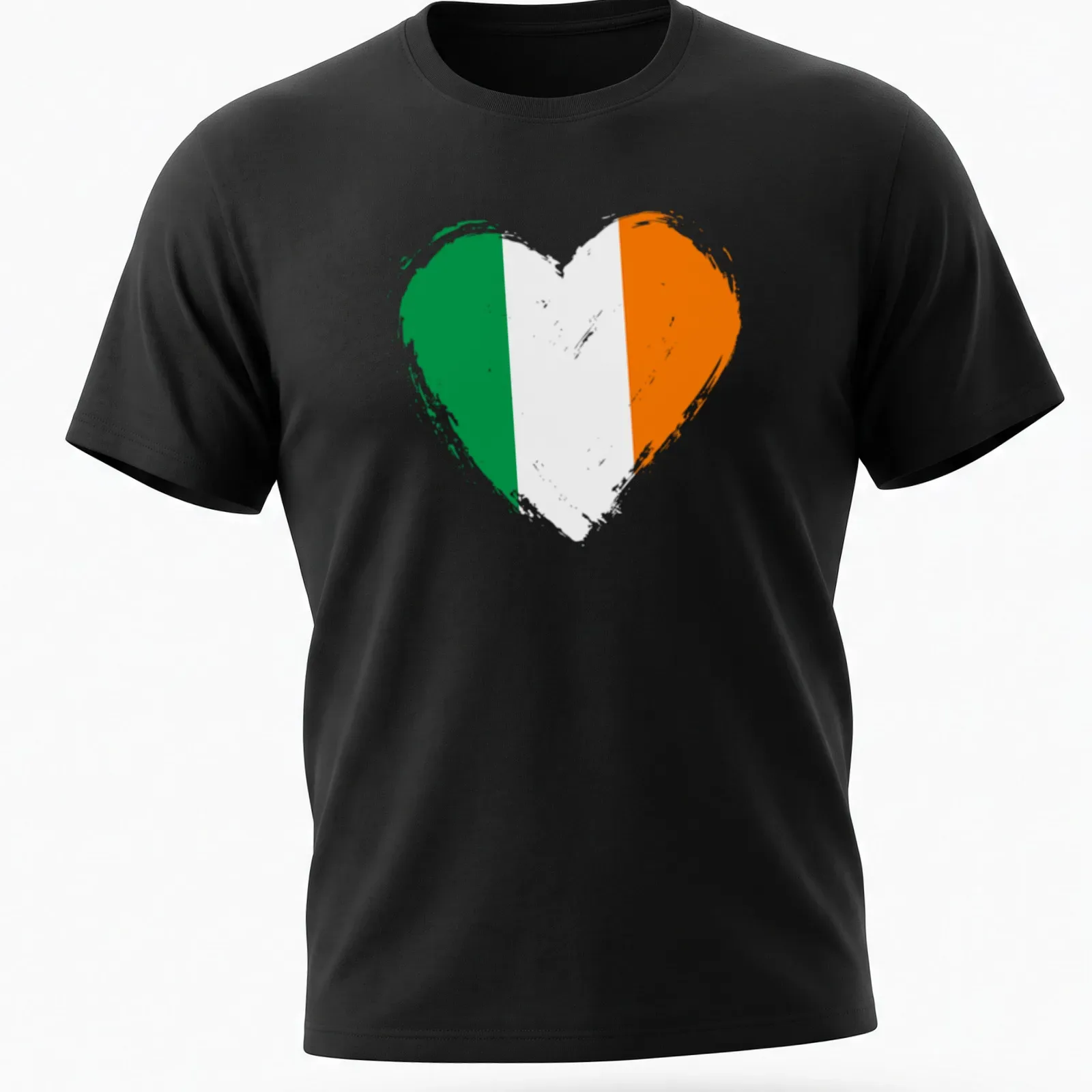 Distressed heart design featuring the Irish flag colors: green, white, and orange. — printed on a unisex t-shirt