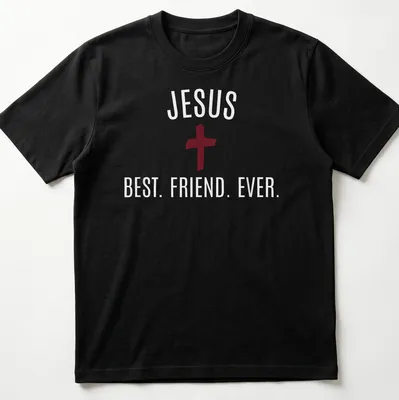 Bold typography Jesus Best Friend Ever T-shirt with cross in red and white