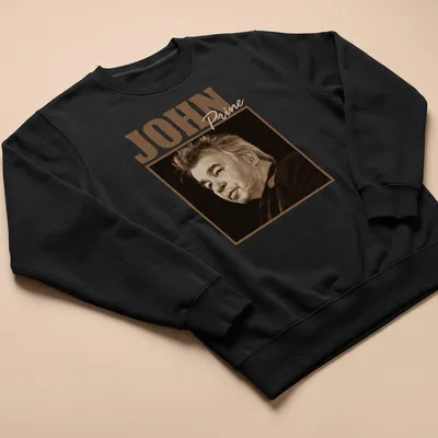 Vintage sepia John Prine t-shirt with classic text design in brown and cream — printed on a unisex sweatshirt