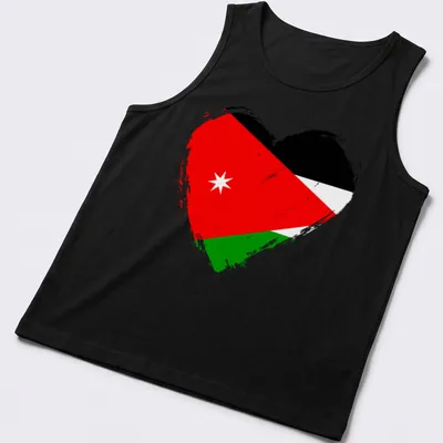 Distressed Jordan flag heart graphic in red, black, green, and white — printed on a tank top