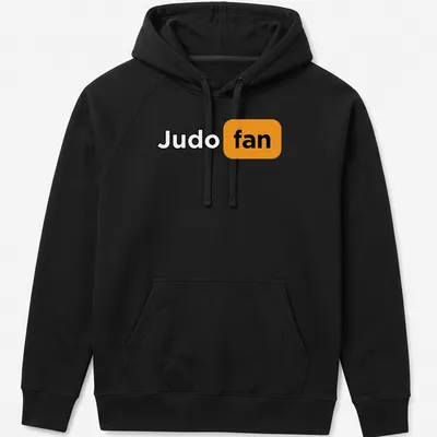 Bold typography Judo fan t-shirt in black, orange, and white — printed on a unisex hoodie