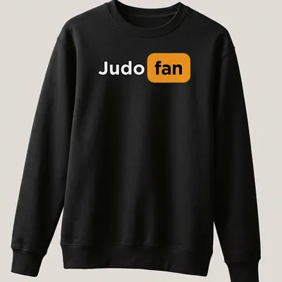 Bold typography Judo fan t-shirt in black, orange, and white — printed on a unisex sweatshirt