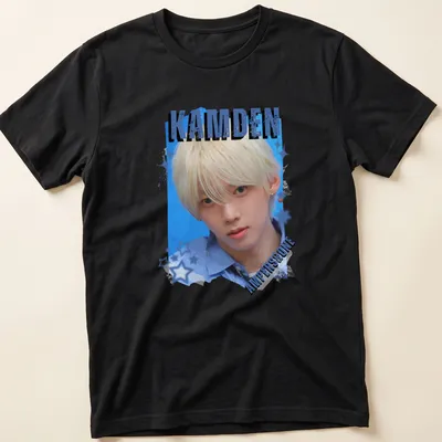 Digital art collage featuring KPOP boy group member with text KAMDEN AMPERS&ONE