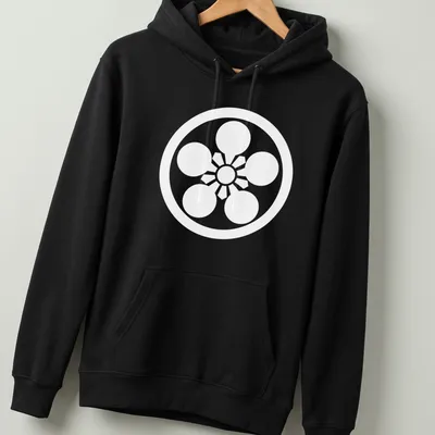 Traditional Japanese Kamon design in bold red, black, and white on a — printed on a unisex hoodie