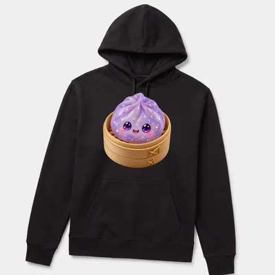 Kawaii lavender dumpling in a steamer with cute glittery details — printed on a unisex hoodie