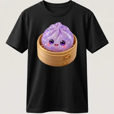 Kawaii lavender dumpling in a steamer with cute glittery details