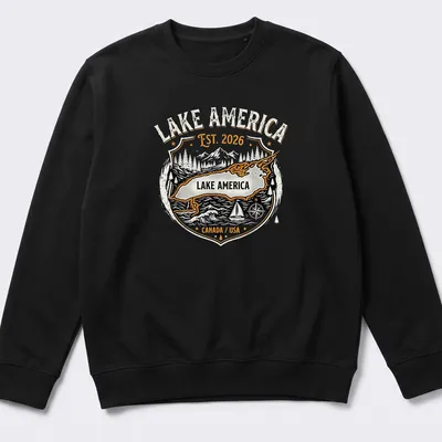 Vintage badge style shirt with Lake America and established date — printed on a unisex sweatshirt