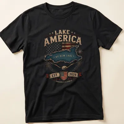 Vintage distressed Lake America t-shirt featuring an eagle and American flag over a lake scene