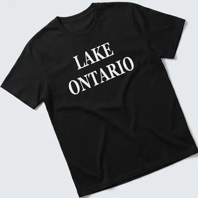 Bold typography Lake Ontario t-shirt with white lettering