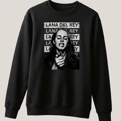 Vintage pop art t-shirt featuring repeated text of Lana Del Rey's name — printed on a unisex sweatshirt