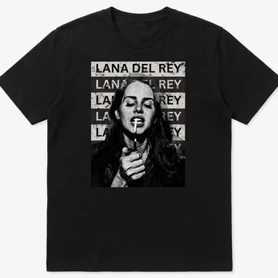 Vintage pop art t-shirt featuring repeated text of Lana Del Rey's name