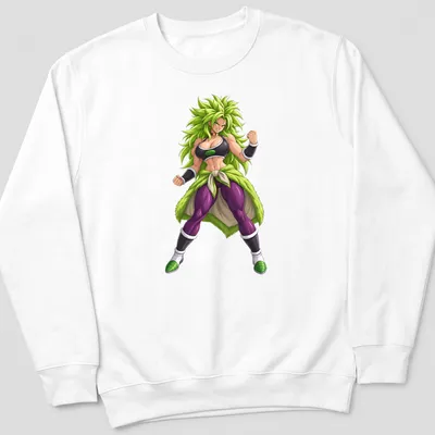 Illustration of a Legendary Warrior Anime Waifu in green, purple, black, and white colors — printed on a unisex sweatshirt