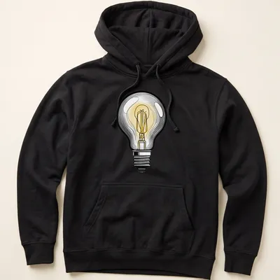 Detailed illustration of a lightbulb with the text JUST A LIGHTBULB — printed on a unisex hoodie