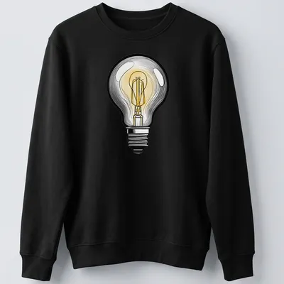 Detailed illustration of a lightbulb with the text JUST A LIGHTBULB — printed on a unisex sweatshirt