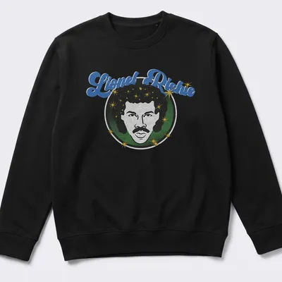 Retro print featuring Lionel Richie in vibrant colors — printed on a unisex sweatshirt