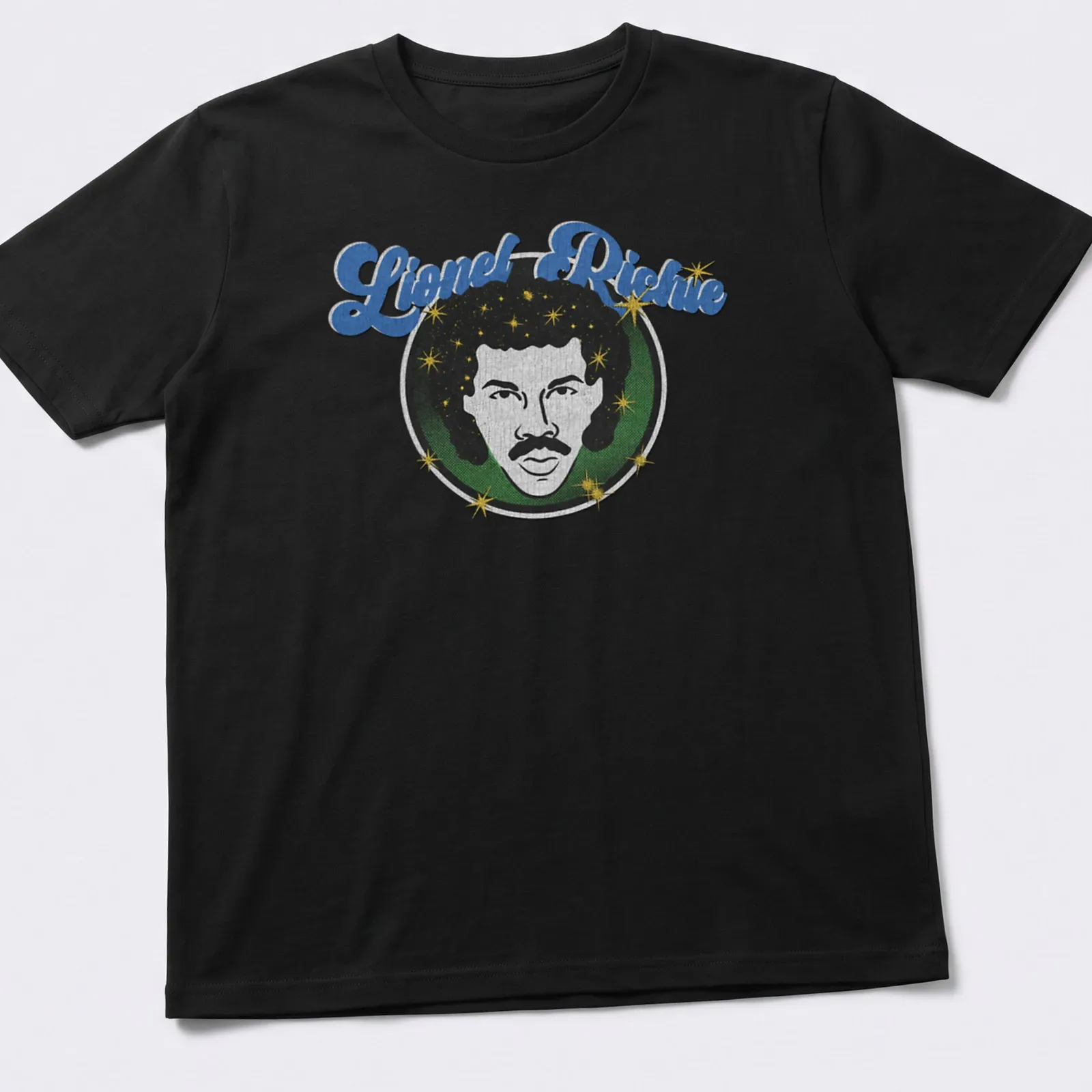 Retro print featuring Lionel Richie in vibrant colors — printed on a unisex t-shirt