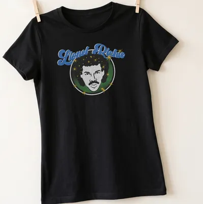 Retro print featuring Lionel Richie in vibrant colors — printed on a women's shirt