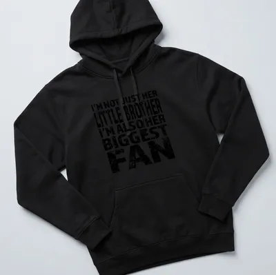 Distressed typography t-shirt for little brothers, black and white print — printed on a unisex hoodie