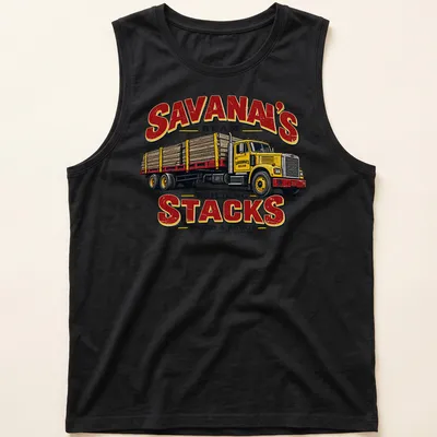 Vintage logging truck design with bold text about hustle and hard work — printed on a tank top