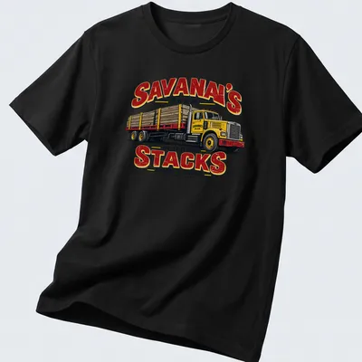 Vintage logging truck design with bold text about hustle and hard work