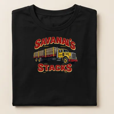 Vintage logging truck design with bold text about hustle and hard work — printed on a women's shirt