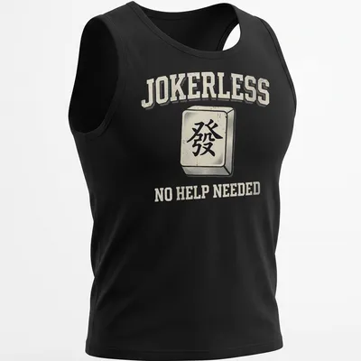 Vintage distressed tee featuring a Mah Jongg tile and the phrase Jokerless No Help Needed — printed on a tank top
