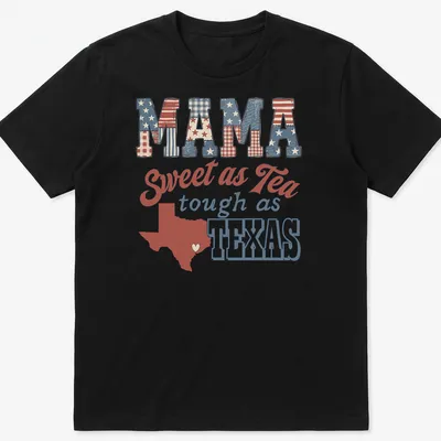 Vintage patriotic Mama Texas t-shirt with heart-shaped Texas outline and text