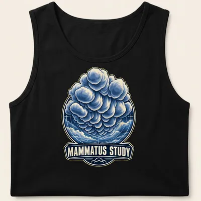 Detailed illustration of mammatus clouds with the text Mammatus Study — printed on a tank top