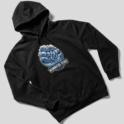 Detailed illustration of mammatus clouds with the text Mammatus Study — printed on a unisex hoodie