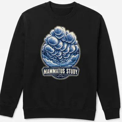 Detailed illustration of mammatus clouds with the text Mammatus Study — printed on a unisex sweatshirt