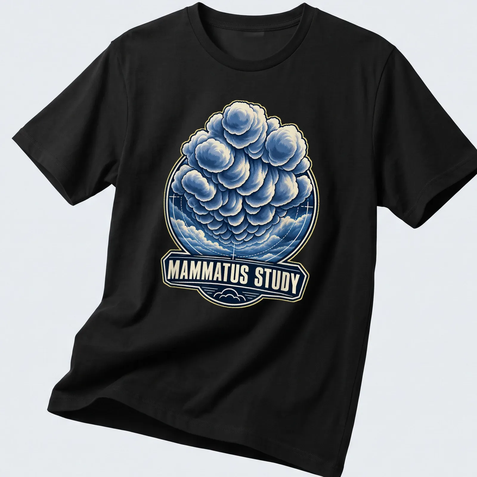 Detailed illustration of mammatus clouds with the text Mammatus Study — printed on a unisex t-shirt