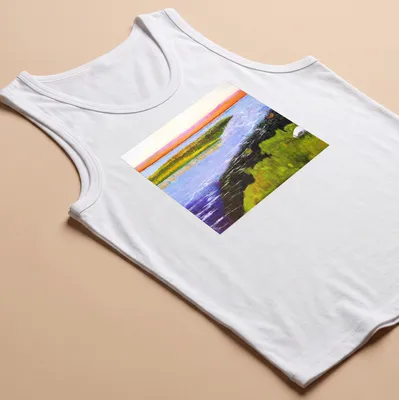 Vibrant impressionistic art of a marsh landscape on a — printed on a tank top