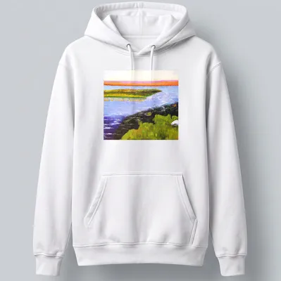 Vibrant impressionistic art of a marsh landscape on a — printed on a unisex hoodie
