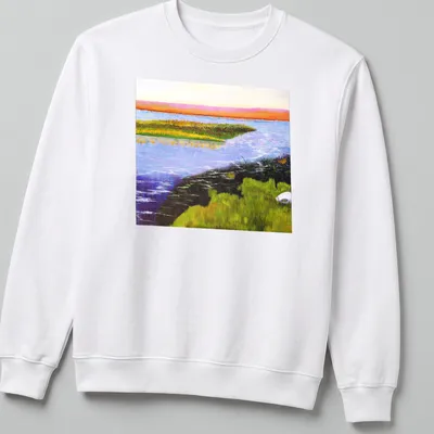 Vibrant impressionistic art of a marsh landscape on a — printed on a unisex sweatshirt