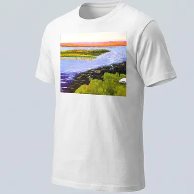 Vibrant impressionistic art of a marsh landscape on a t-shirt