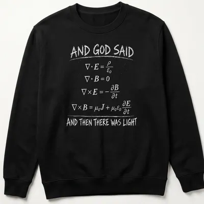 Typography design featuring Maxwell's Equations and inspirational text — printed on a unisex sweatshirt