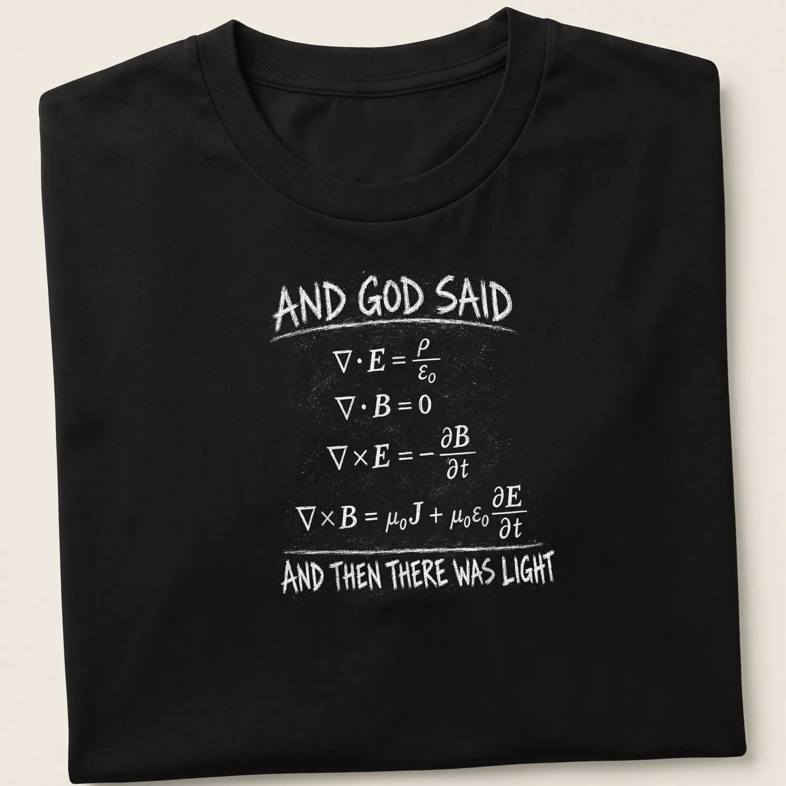 Typography design featuring Maxwell's Equations and inspirational text — printed on a unisex t-shirt