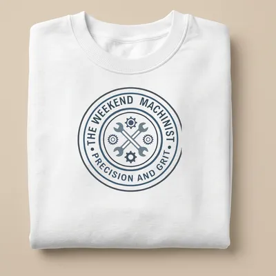 Badge design with wrenches and text for weekend machinists in blue, white, and black — printed on a unisex sweatshirt