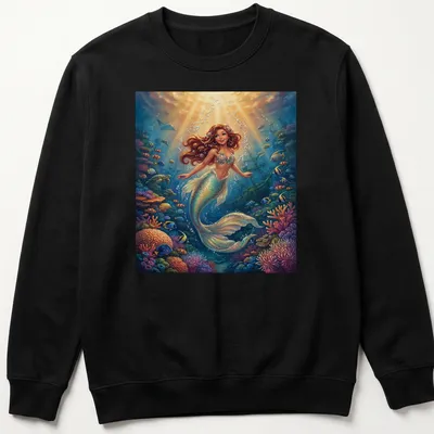 Vibrant mermaid underwater scene with colorful coral and ocean hues — printed on a unisex sweatshirt