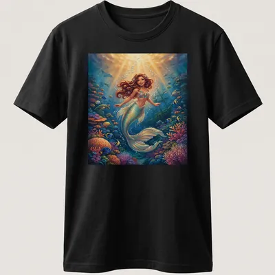 Vibrant mermaid underwater scene with colorful coral and ocean hues