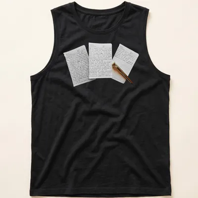 Handwritten farewell letter by Messi printed in black on a white — printed on a tank top
