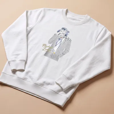 Glamorous Michael Jackson t-shirt featuring elegant lettering in gold and blue — printed on a unisex sweatshirt