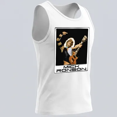 Vintage-style Mick Ronson shirt featuring a rock musician playing guitar — printed on a tank top