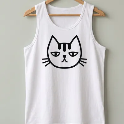 Minimalist design featuring a cat face and the text 'Minimalist Cat No' in black and white. — printed on a tank top