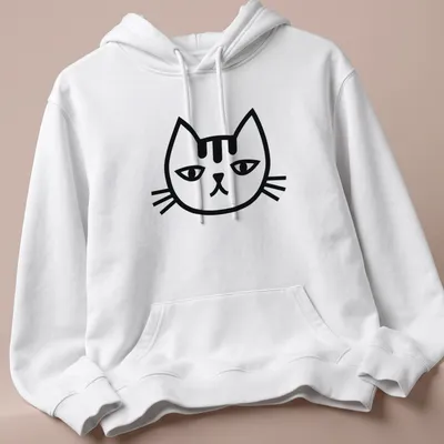 Minimalist design featuring a cat face and the text 'Minimalist Cat No' in black and white. — printed on a unisex hoodie