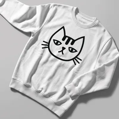 Minimalist design featuring a cat face and the text 'Minimalist Cat No' in black and white. — printed on a unisex sweatshirt