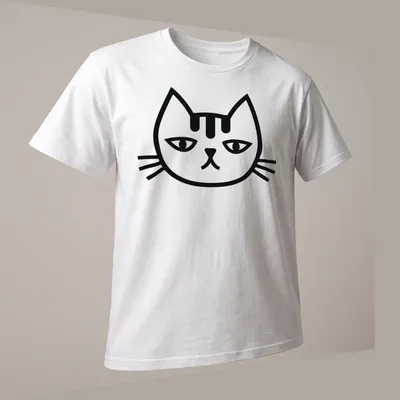 Minimalist design featuring a cat face and the text 'Minimalist Cat No' in black and white. — printed on a unisex t-shirt (angled view)