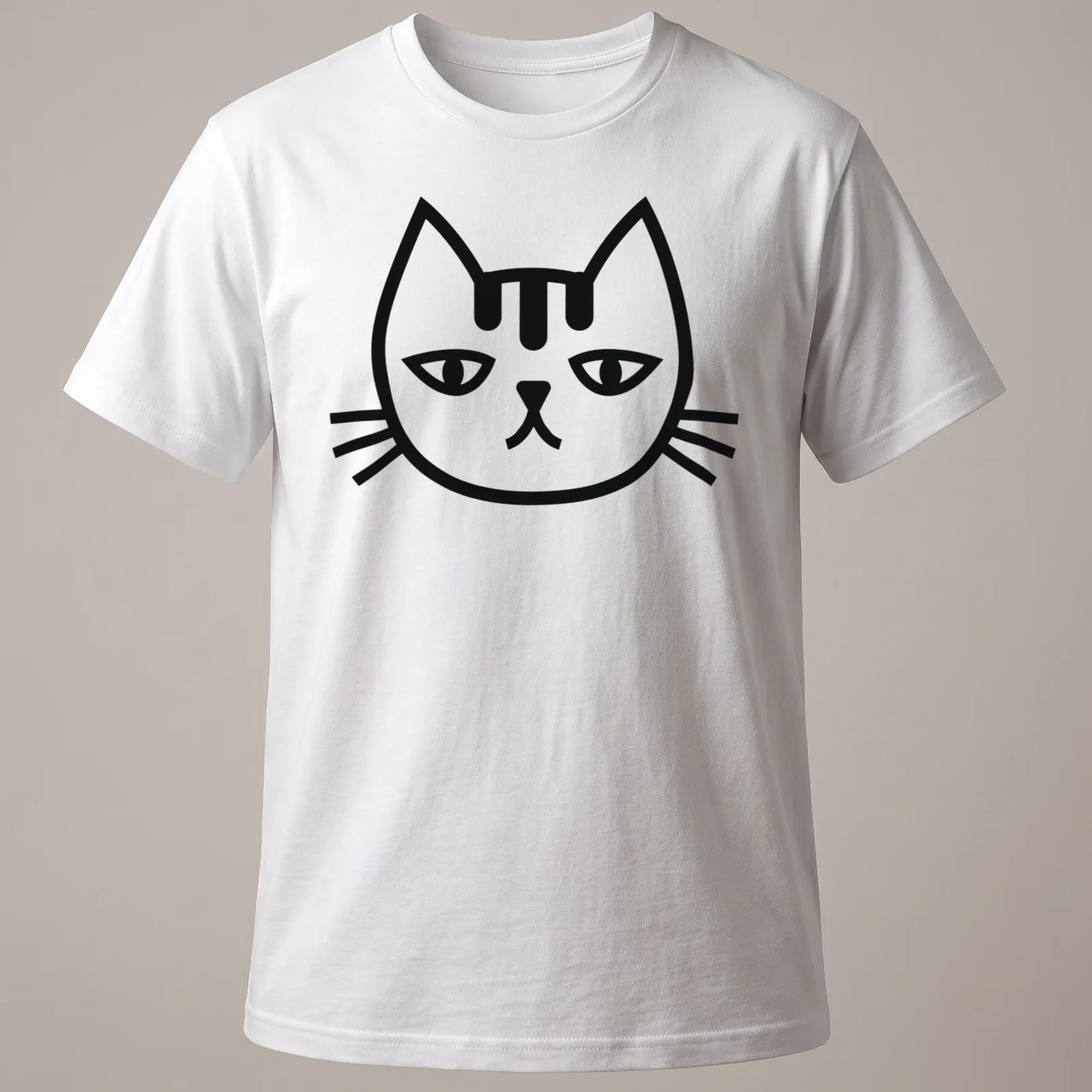 Minimalist design featuring a cat face and the text 'Minimalist Cat No' in black and white. — printed on a unisex t-shirt